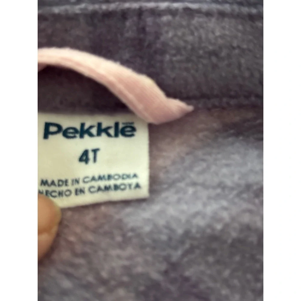 Pekkle‎ Girls Purple Pink Plaid Fleece Shacket Button Down Shirt Jacket 4T